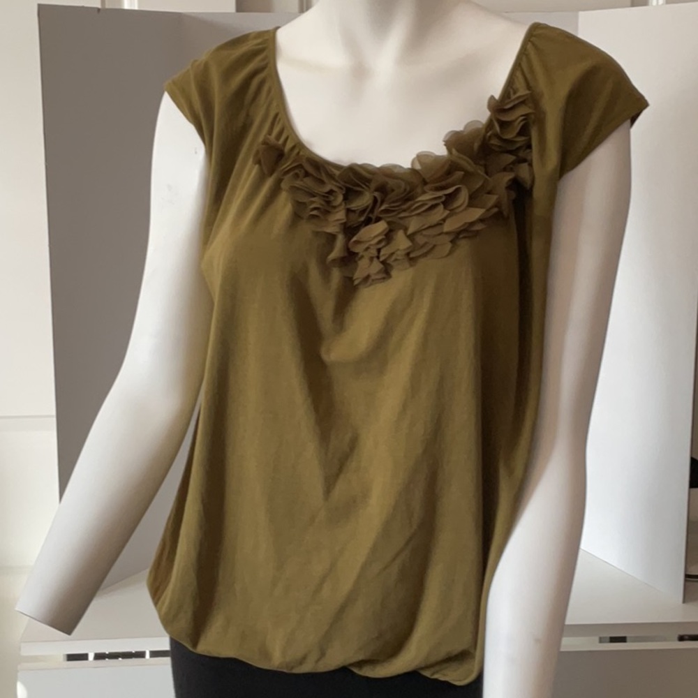 Women's Olive Ruffle Top